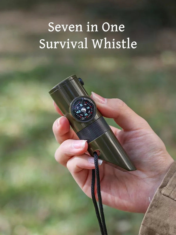 7 In 1 Survival Whistle Compass LED Outdoor Tool